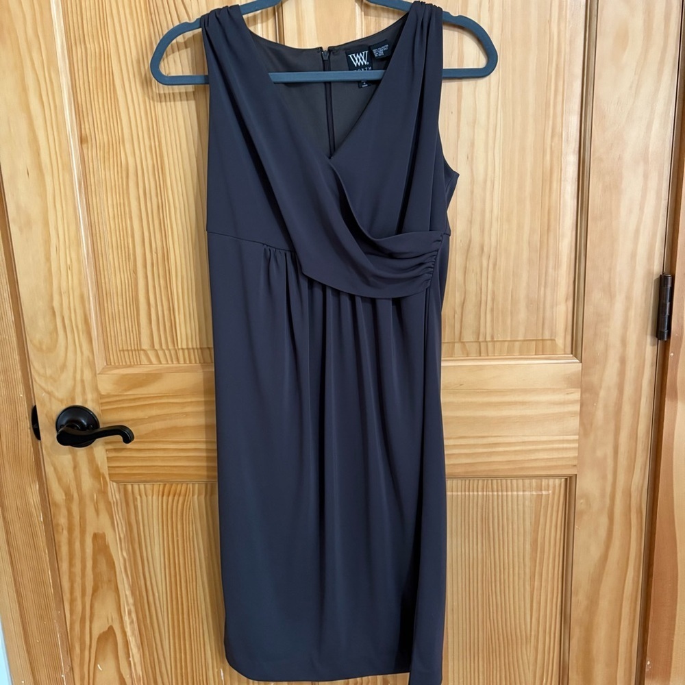 WORTH Faux Wrap V Neck Brown Dress
